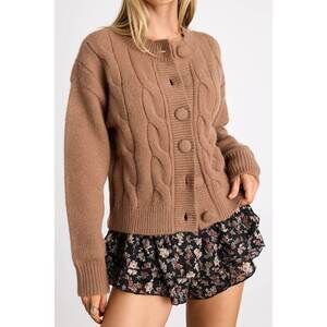 Lulus Lenorah Light Brown Cable Knit Chunky Cardigan Sweater - Size S